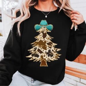 Black Cow Print Christmas Tree Sweatshirt